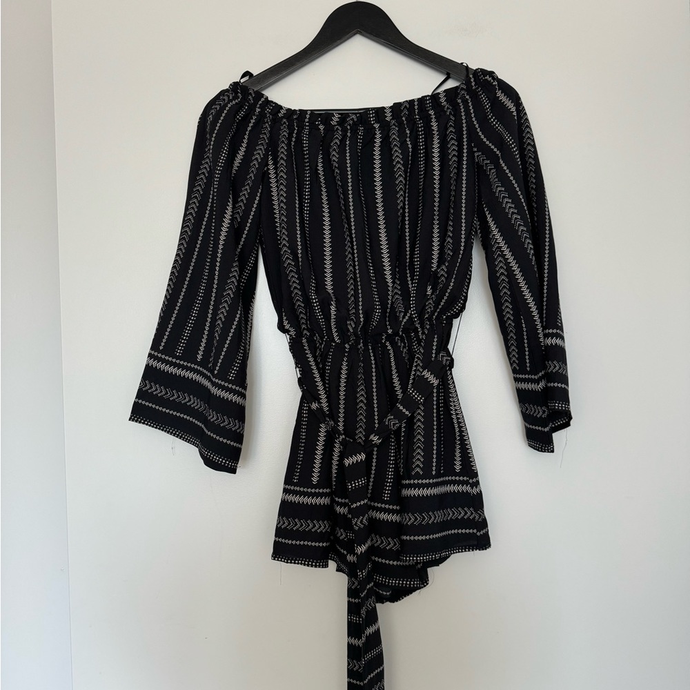 Trac Striped Print Boho Tie Waist Romper - Picture 1 of 3